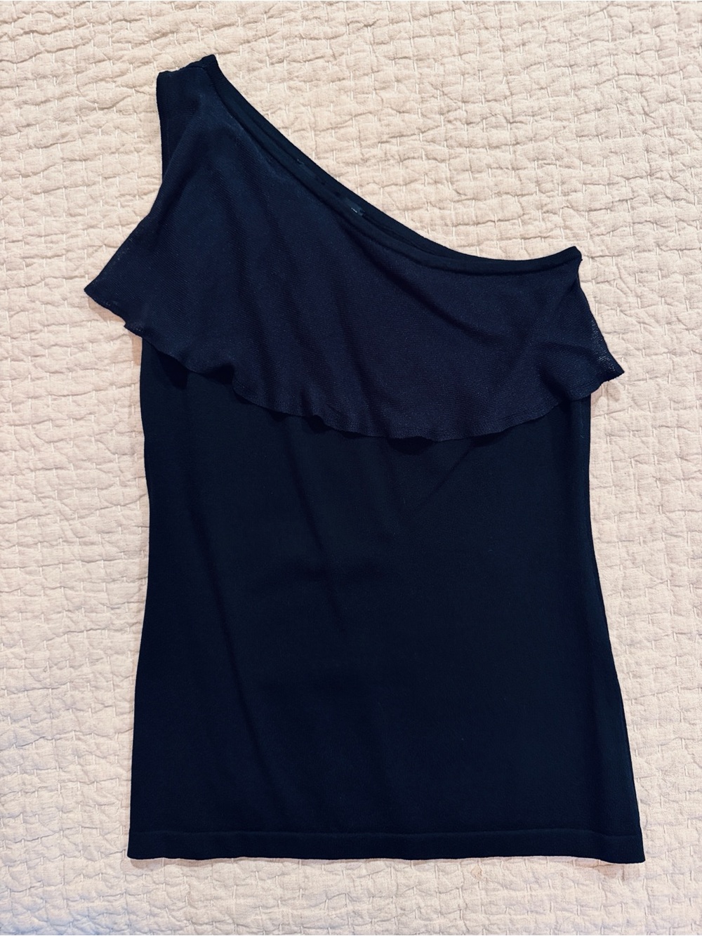 White House Black Market Black One-Shoulder Ruffle Top